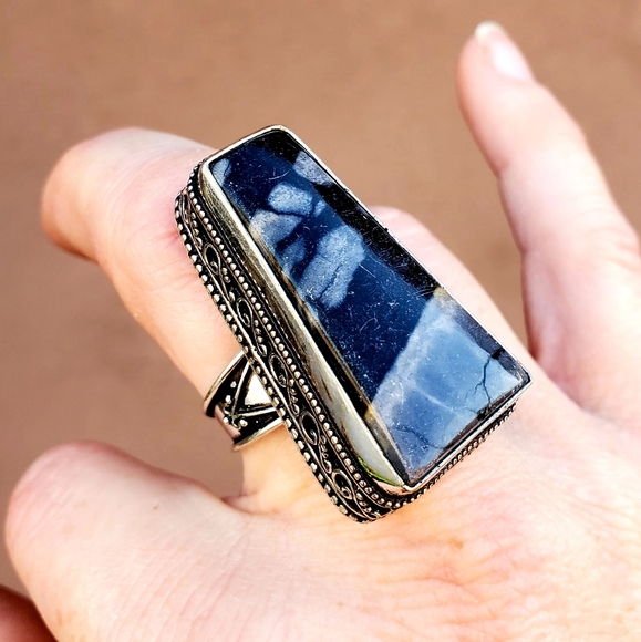 New Oversized Picasso Jasper 925 Silver Ring. - Picture 2 of 16